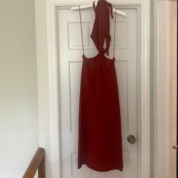 Vici Ahana Cotton Blend Cut-out Halter Midi Dress -Redwood- Size Medium - Picture 2 of 2